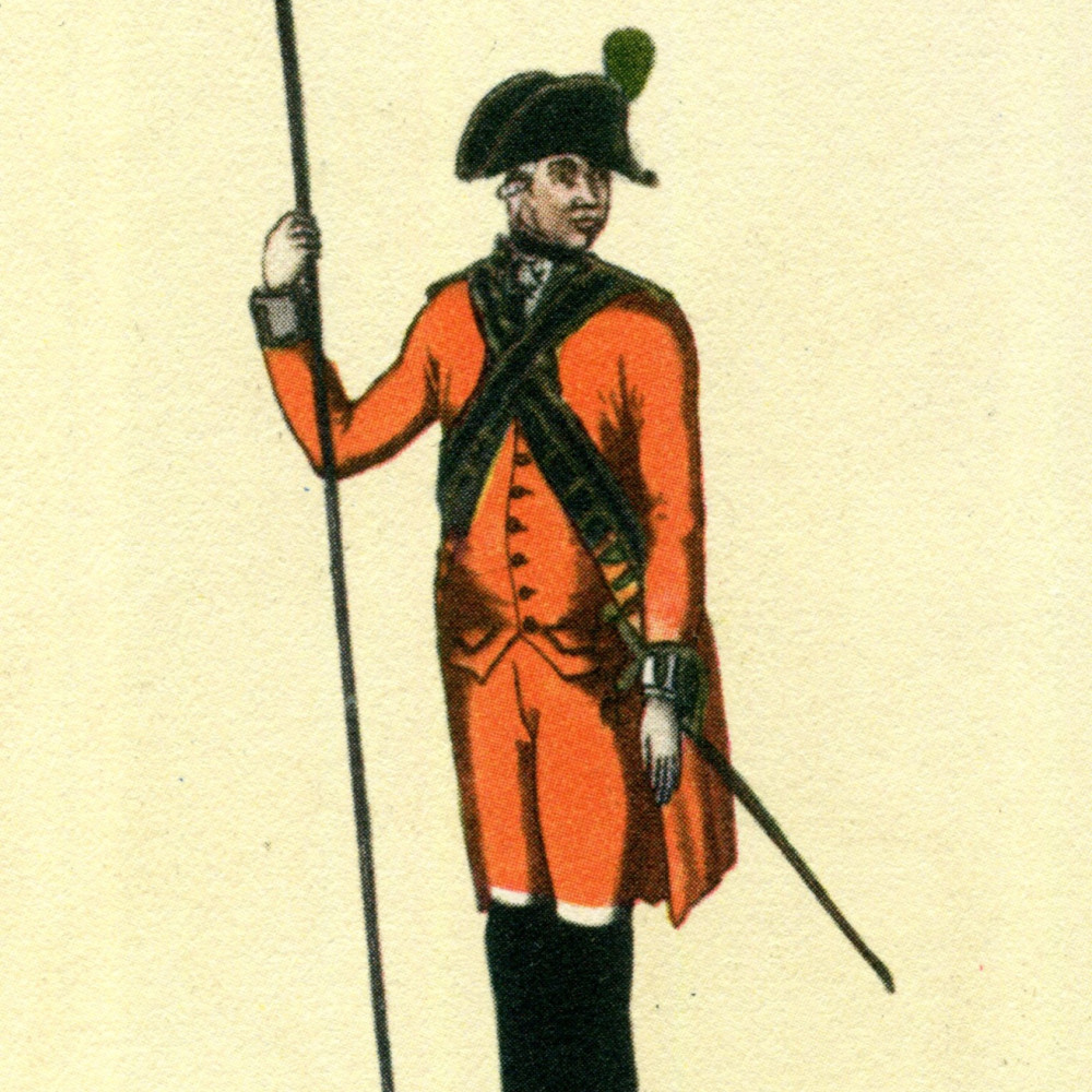 Österreichische Uniformen um 1796. K. K. Trabant der Leibgarde in Gala-Uniform. Entnommen aus: Martin Lezius, Das Ehrenkleid des Soldaten, 1932, S. 222.