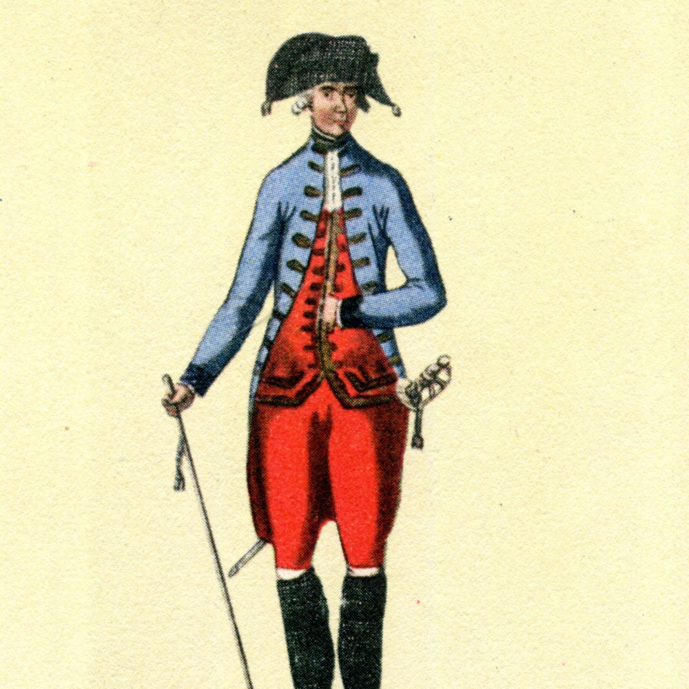 Österreichische Uniformen um 1796. Österreicher Regiments-Chirurg. Entnommen aus: Martin Lezius, Das Ehrenkleid des Soldaten, 1932, S. 222.