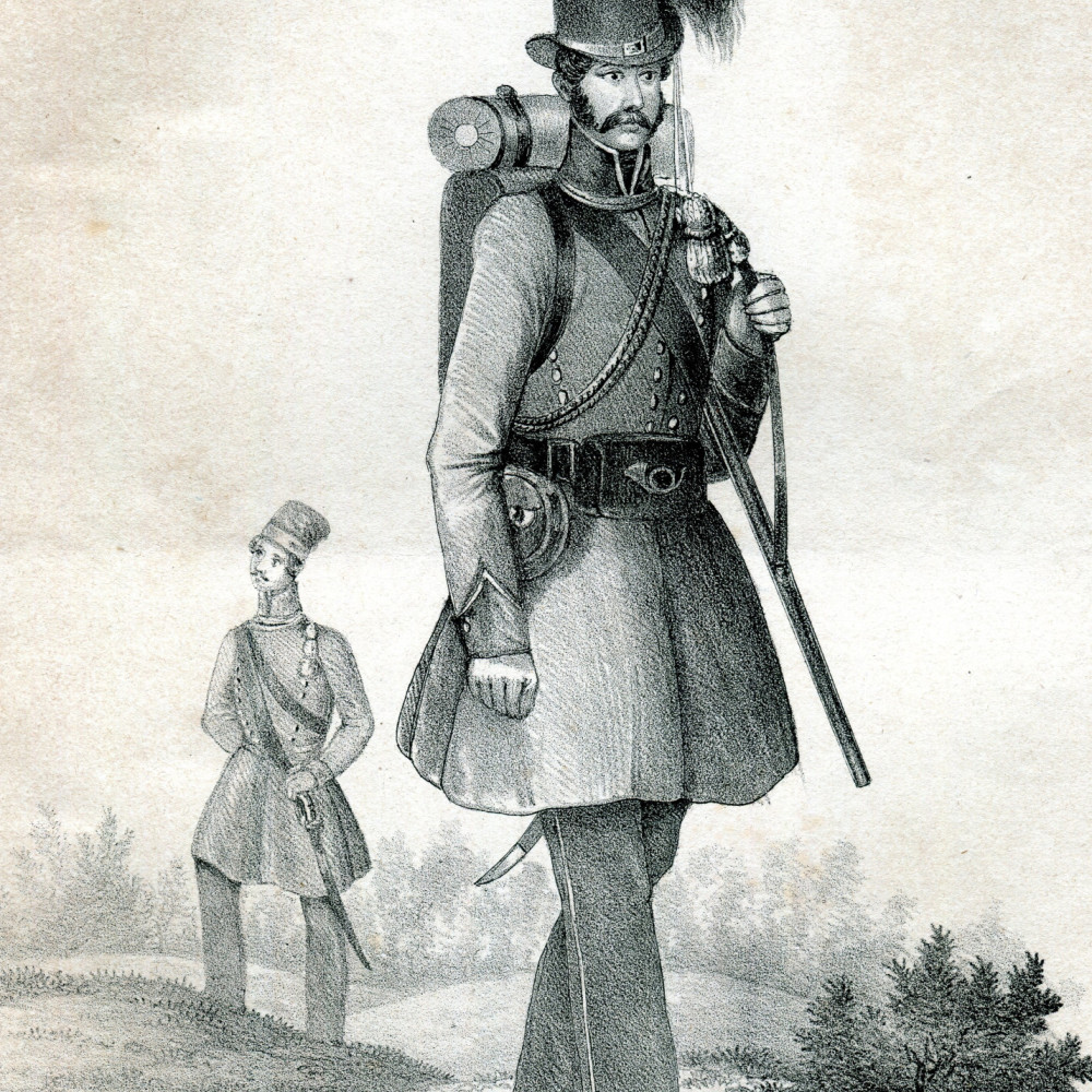 Belgien. Jäger des Freikorps von Capiaumont in vollständiger Feld-Ausrüstung 1835.