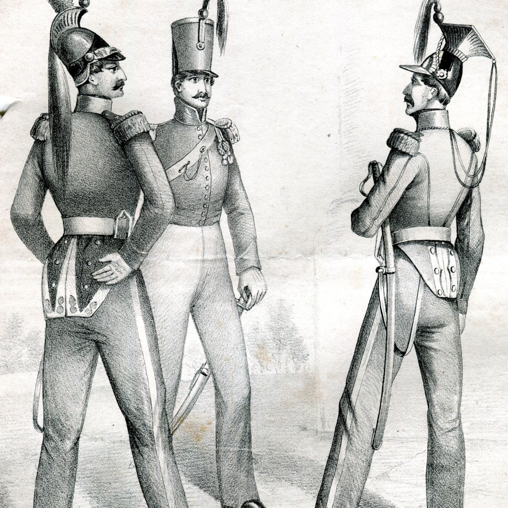 Belgien. Kürassier, Chasseur und Lancier. 1842.