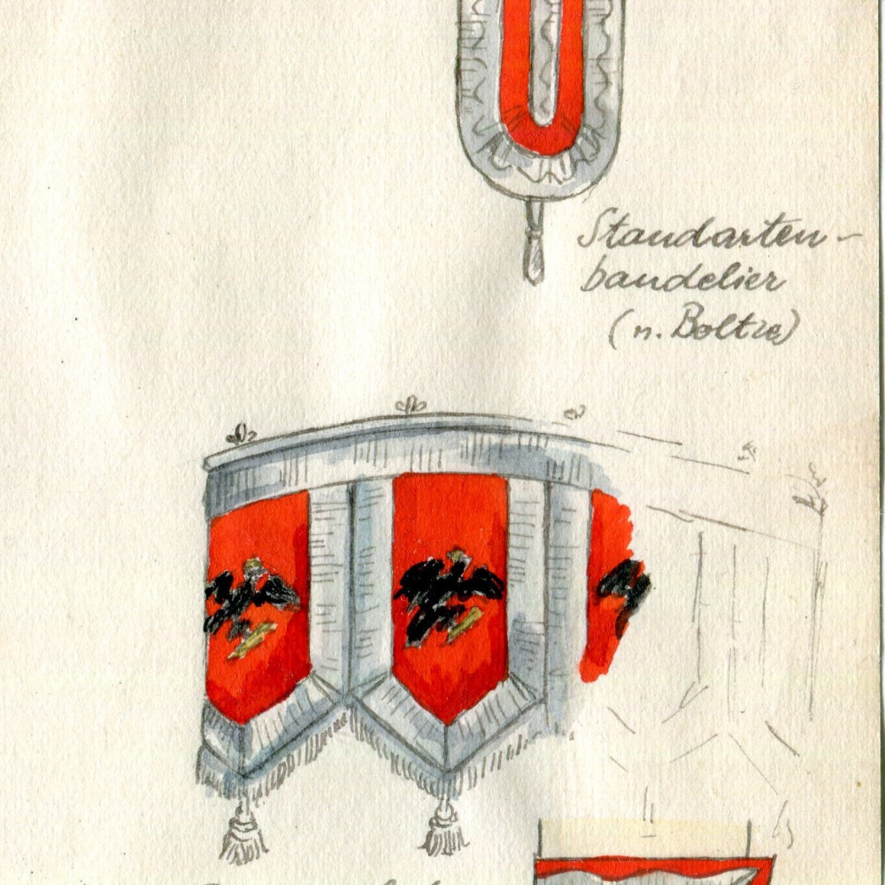 K 1 Standartenbandelier und Paukenfahne sowie Ärmelaufschlag