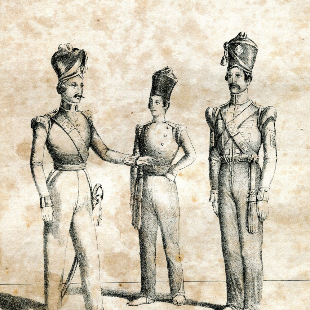 Großbritannien. Offizier, Offizierbursche und Unteroffizier der Englisch-Ostindischen Armee. 1843.