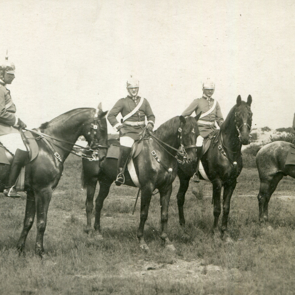 Offiziere des Kürassier-Regiments von Driesen (Westfälisches) Nr. 4 zu Pferde im Gelände.