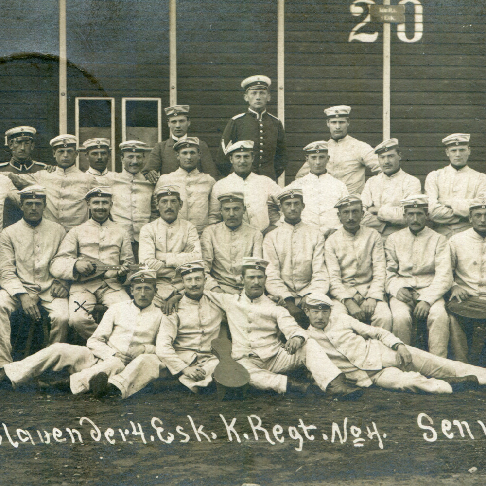 Kürassiere im Drillich im Sennelager. Originale Fotokarte aus dem Jahre 1907.