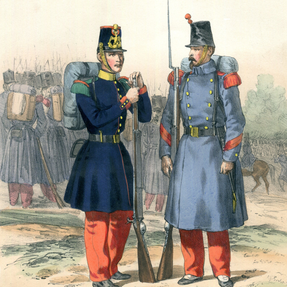 Infanterie de Ligne. Links: Fusilier. Rechts: Caporal de Grenadies.