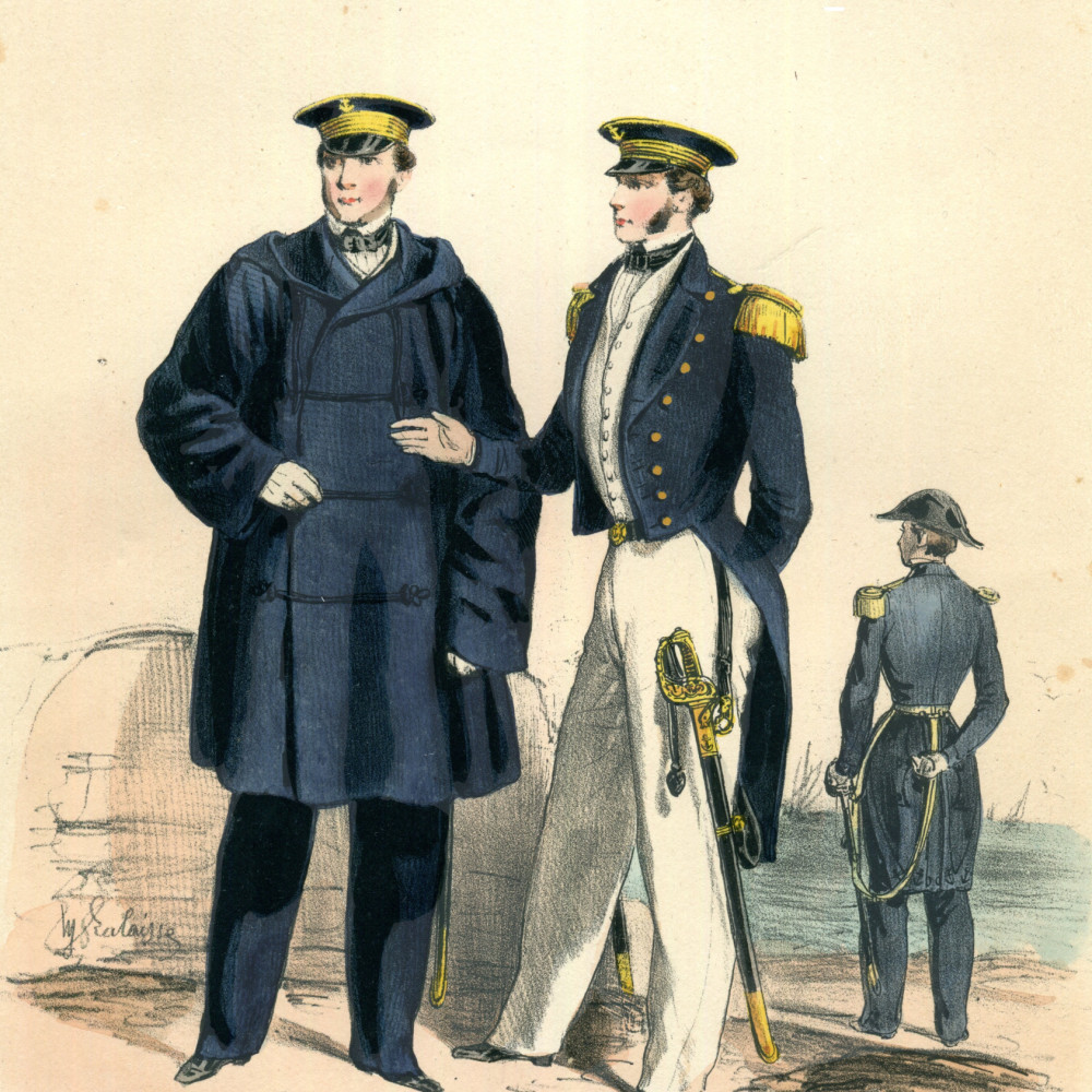 Links: Capitaine de Vausseau. Rechts. Lieutenant de Vaisseau.