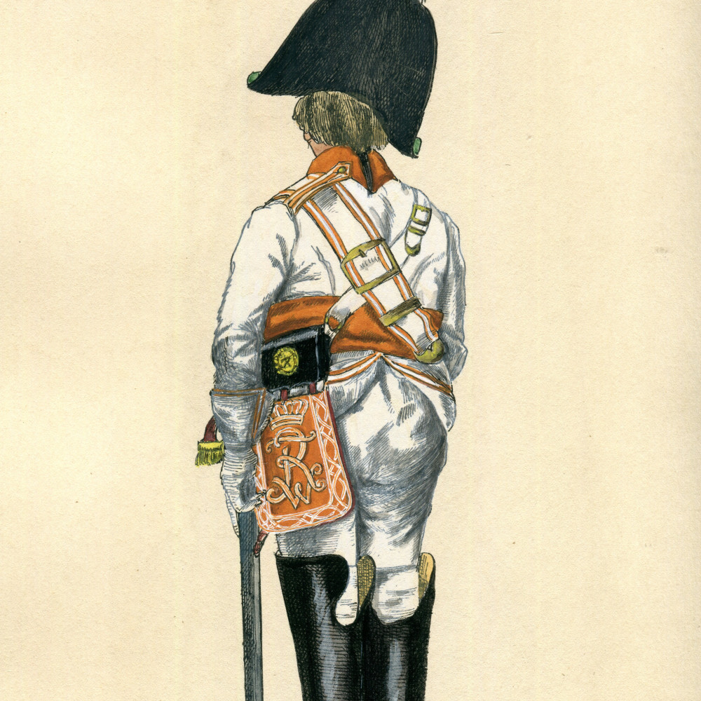 K 12 - Bekleidung VII - Kürassier im Jahre 1806. Nach einem originalen Aquarell aus dem 19. Jhdt. Einer Folge von Aquarellen entnommen, die der im Jahre 1806 erschienenen Serie an Stichen der Gebr. Henschel/ Berlin folgt.