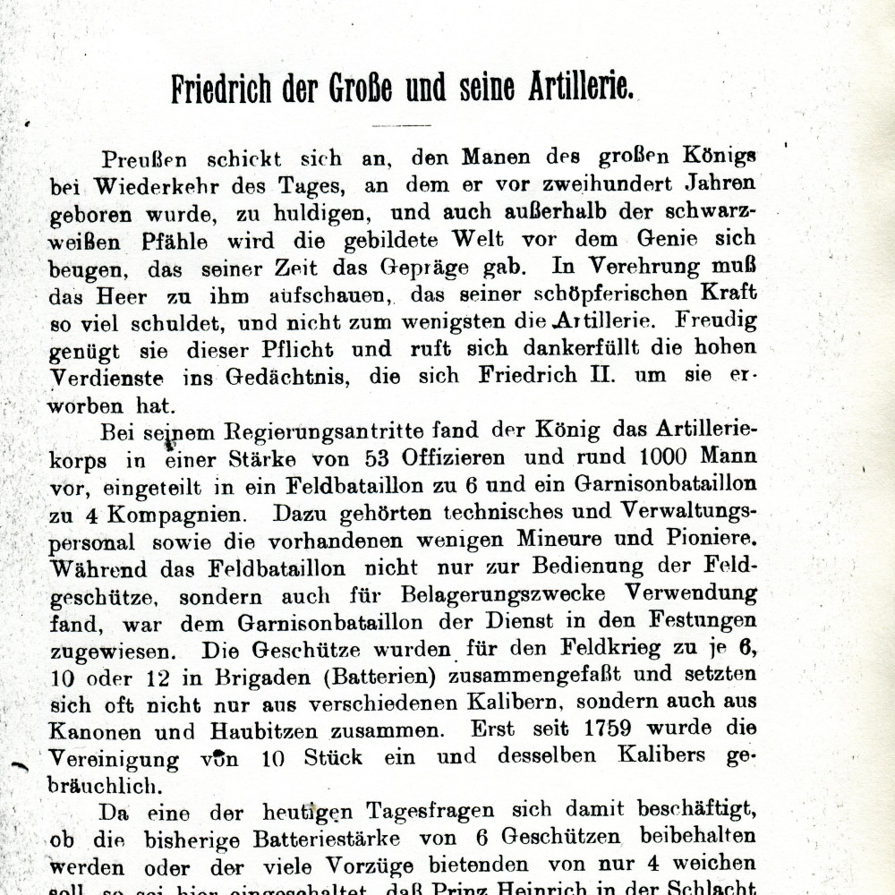 Friedrich der Große, in: Artilleristische Monatshefte, 1912, S. 1.